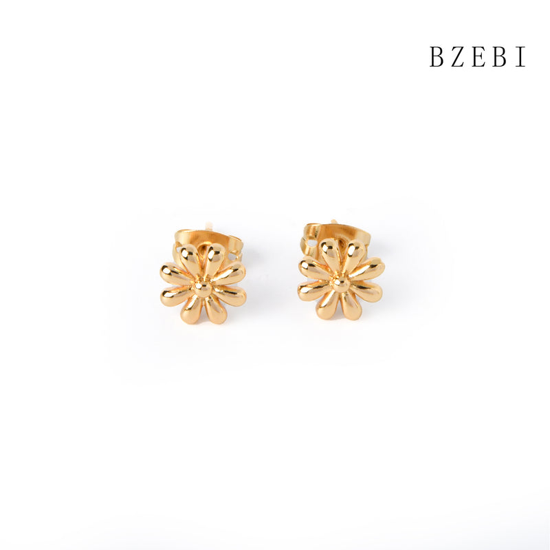 18k Gold Plated Cubic Zirconia Daisy flower Stud Earrings for Women with Box