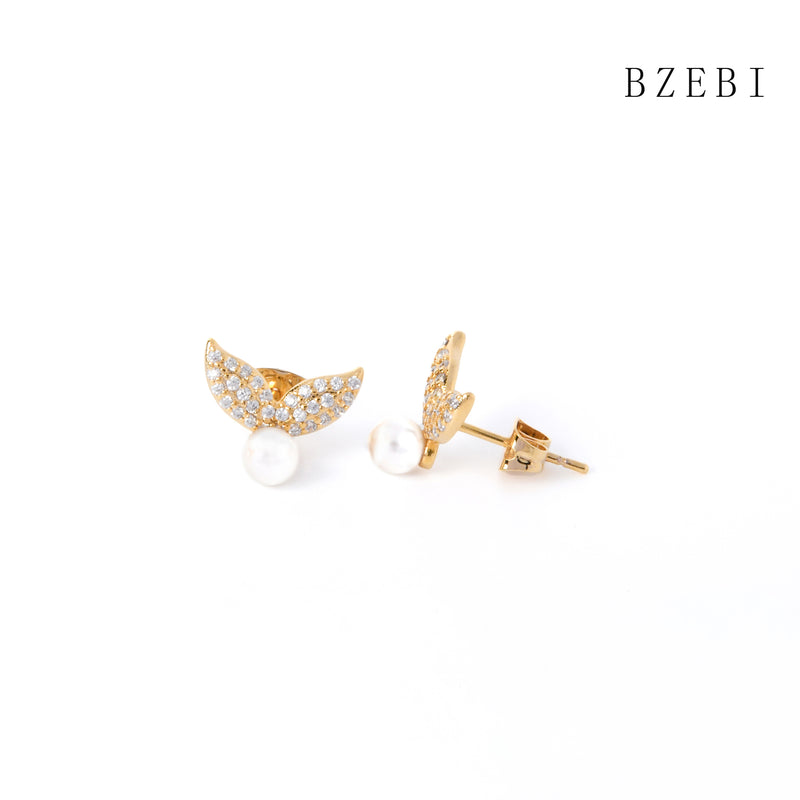 18k Gold Plated Cubic Zirconia wings Stud Earrings for Women with Box