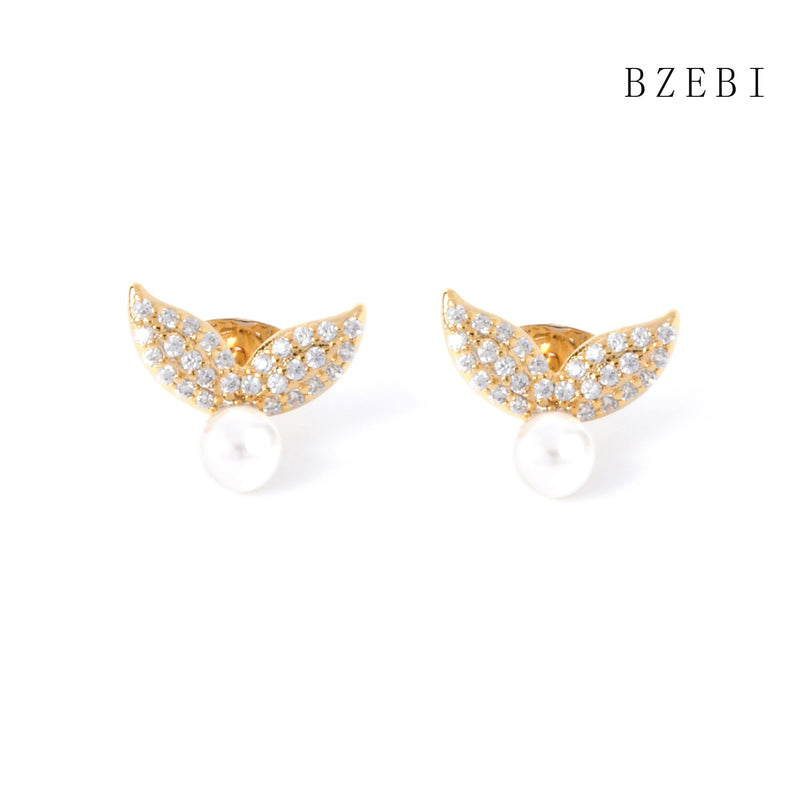 18k Gold Plated Cubic Zirconia wings Stud Earrings for Women with Box