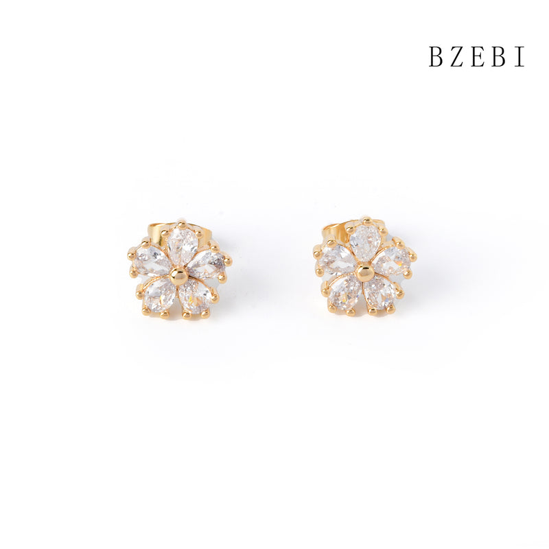 18k Gold Plated Cubic Zirconia flowers Stud Earrings for Women with Box