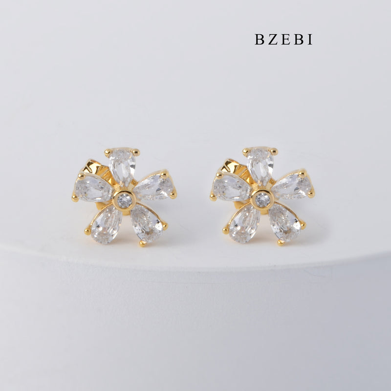 BZEBI Fashionable and simple 18K stainless steel gold-plated 5-petal flower earrings earrings women's design jewelry accessories