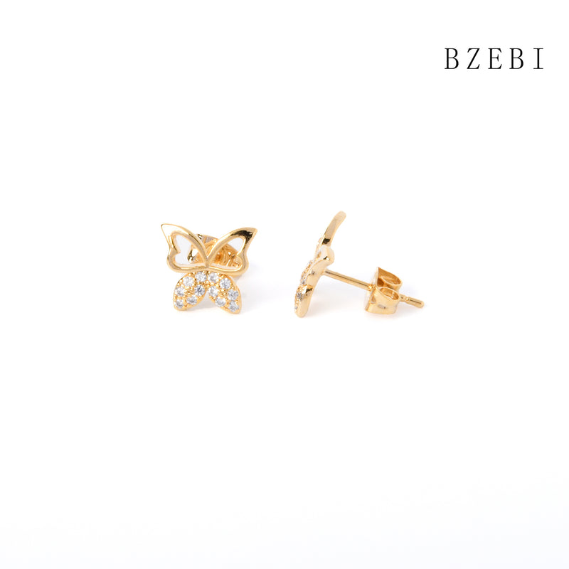 18k Gold Plated Cubic Zirconia The butterfly Stud Earrings for Women with Box