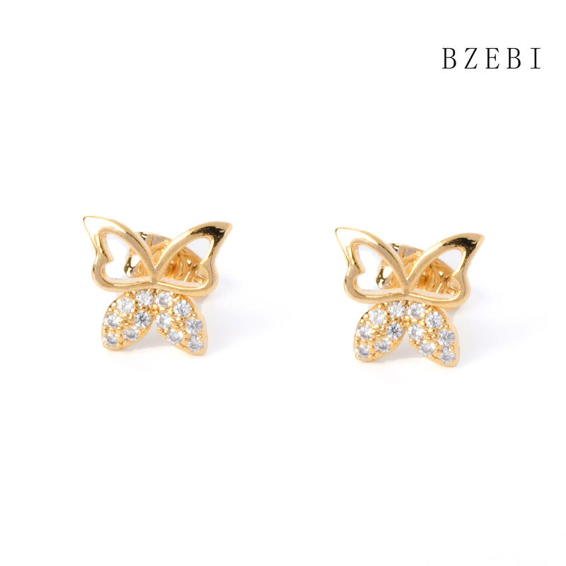 18k Gold Plated Cubic Zirconia The butterfly Stud Earrings for Women with Box