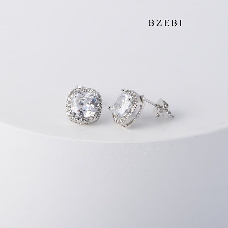 BZEBI Simple design square mix cubic cubic Zirconia earrings hip-hop street female fashion earrings