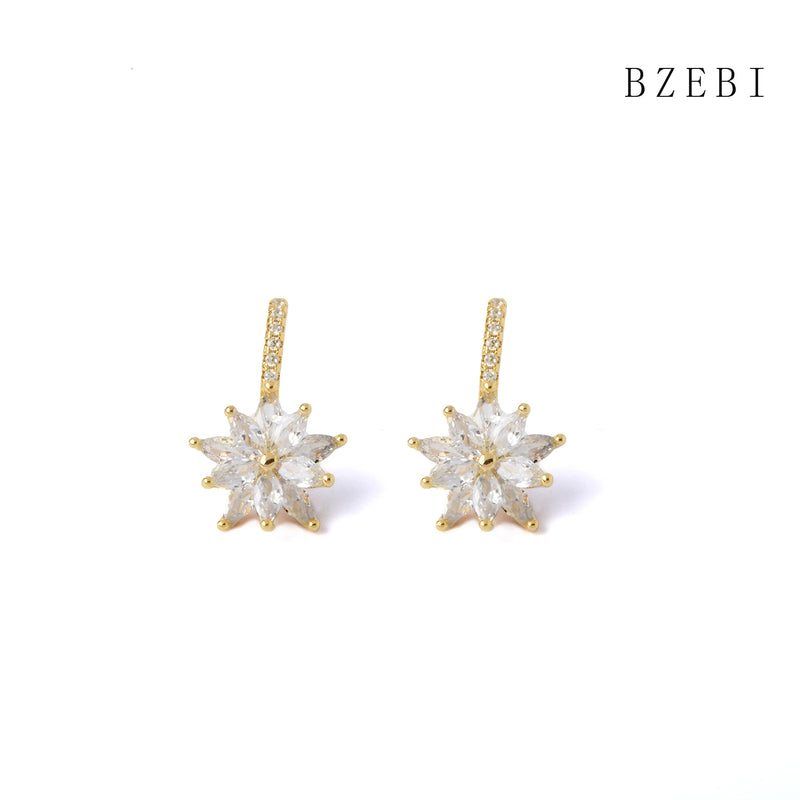 18k Gold Plated Cubic Zirconia flowers Stud Earrings for Women with Box