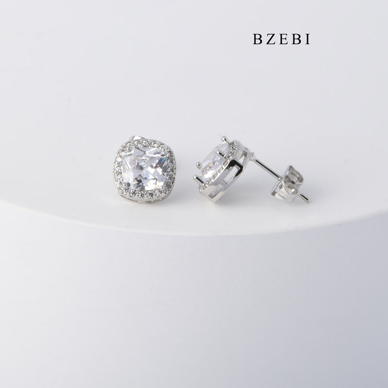 BZEBI Simple design square mix cubic cubic Zirconia earrings hip-hop street female fashion earrings