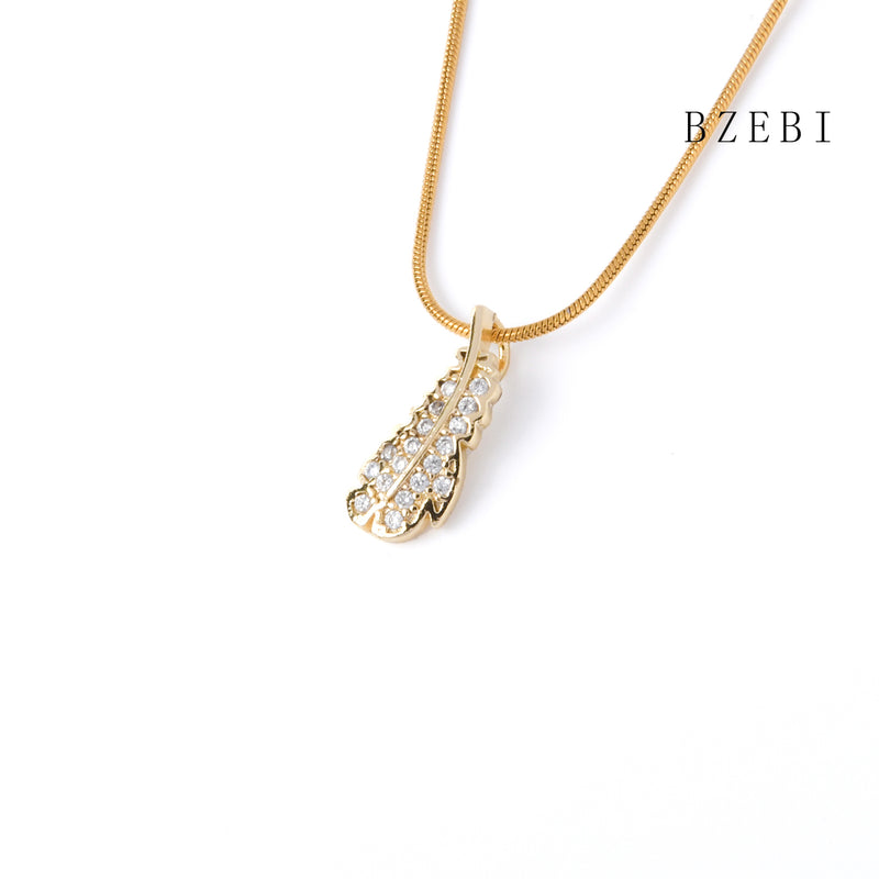 18k Gold Plated Cubic Zirconia feather Necklace for Women with Box