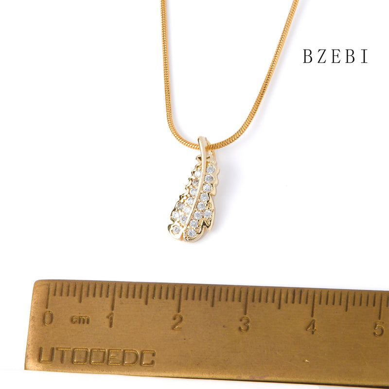 18k Gold Plated Cubic Zirconia feather Necklace for Women with Box