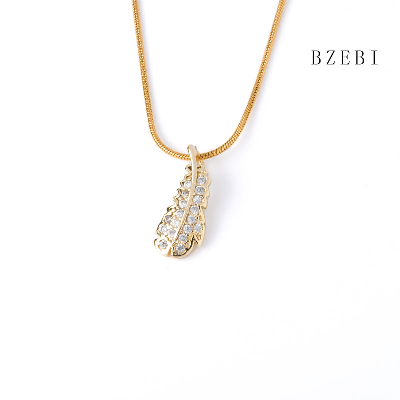 18k Gold Plated Cubic Zirconia feather Necklace for Women with Box