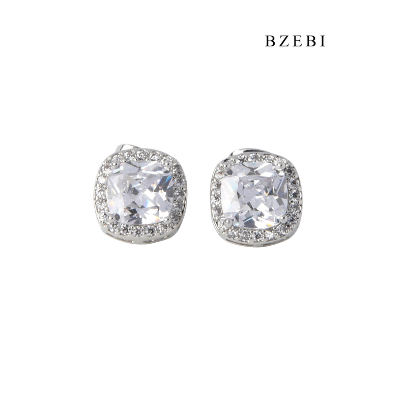 BZEBI Simple design square mix cubic cubic Zirconia earrings hip-hop street female fashion earrings