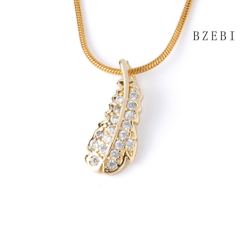 18k Gold Plated Cubic Zirconia feather Necklace for Women with Box