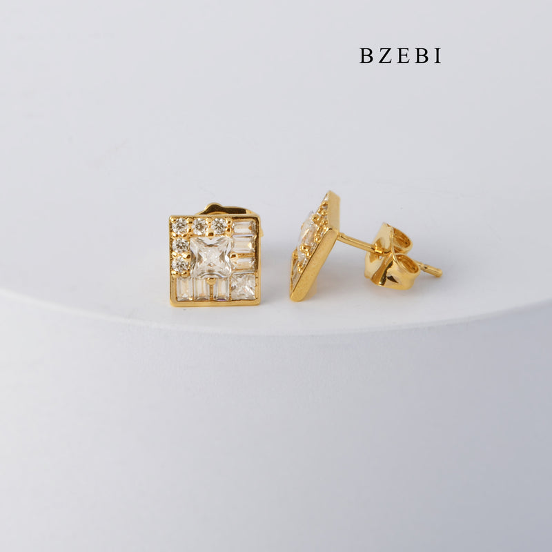 BZEBI Exquisite 18K stainless steel gold-plated Square Earrings inlaid with cubic zirconia jewelry earrings for women