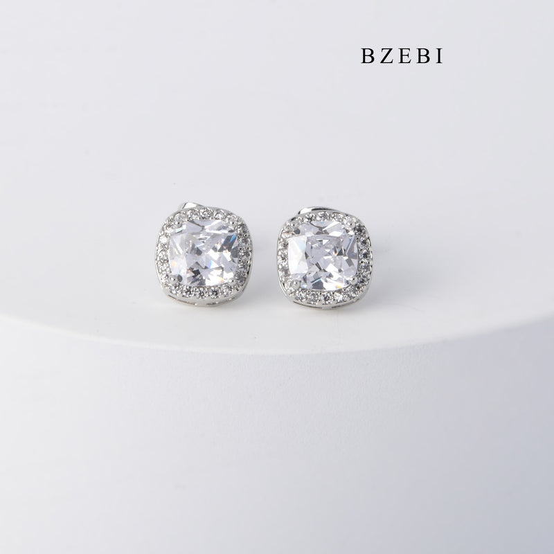 BZEBI Simple design square mix cubic cubic Zirconia earrings hip-hop street female fashion earrings