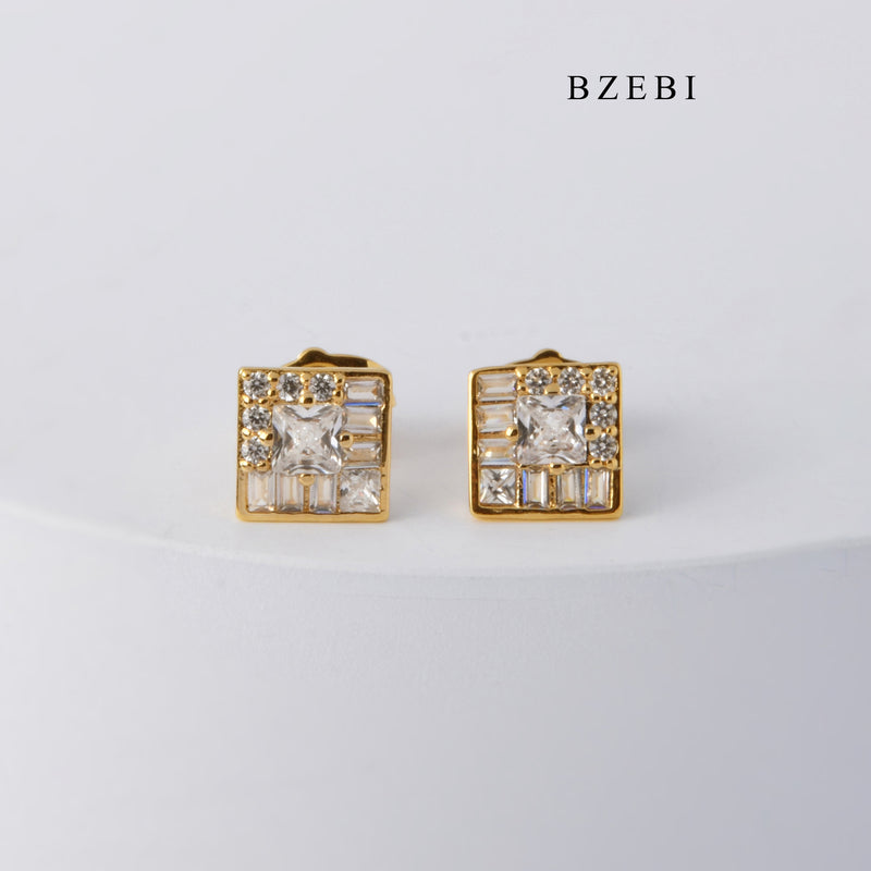 BZEBI Exquisite 18K stainless steel gold-plated Square Earrings inlaid with cubic zirconia jewelry earrings for women