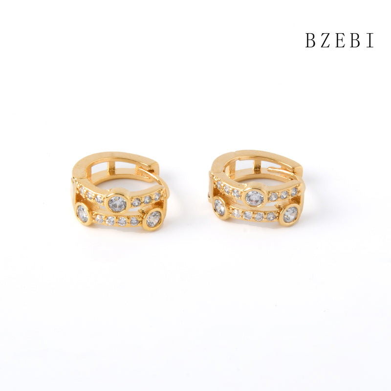 18k Gold Plated Cubic Zirconia Double diamond layer Stud Earrings for Women with Box