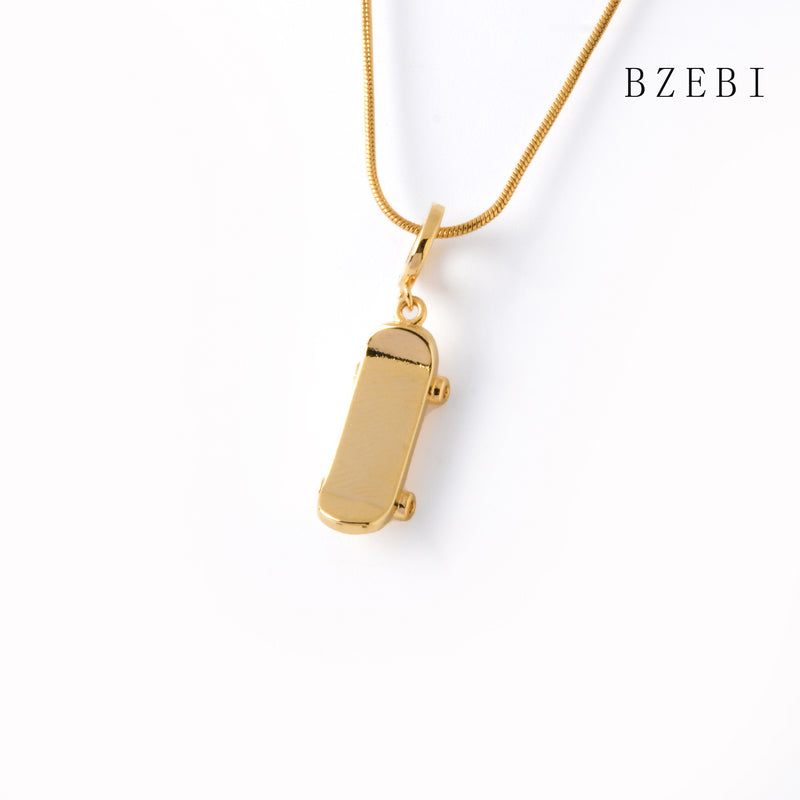 18k Gold Plated Cubic Zirconia Mini skateboard Necklace for Women with Box