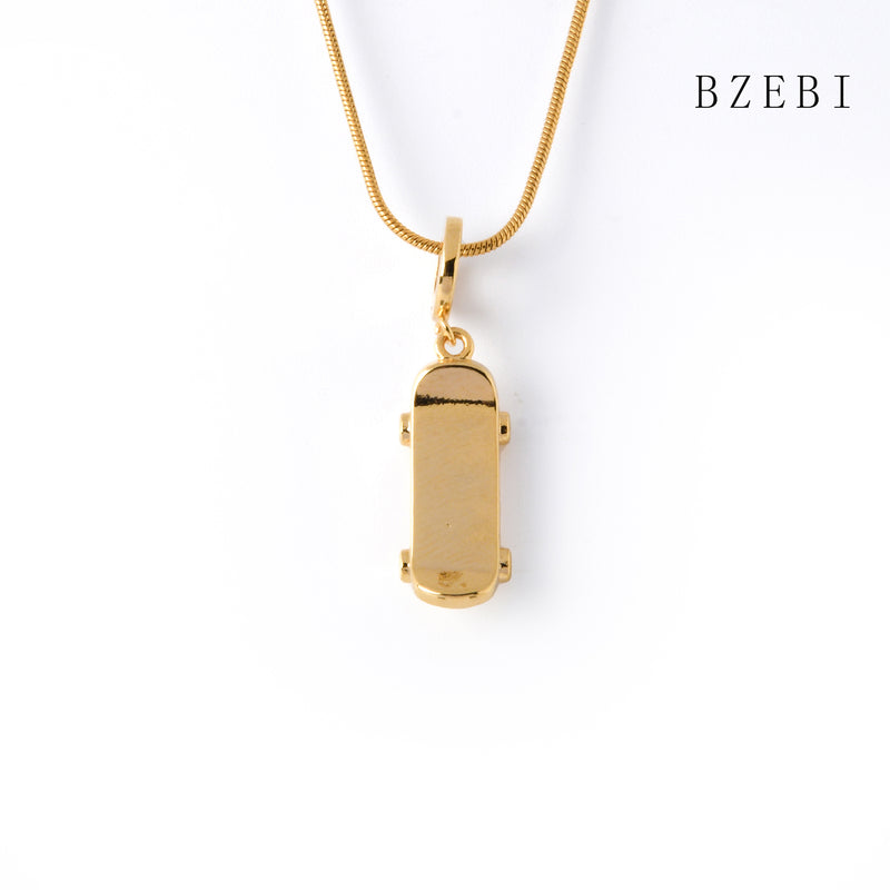 18k Gold Plated Cubic Zirconia Mini skateboard Necklace for Women with Box