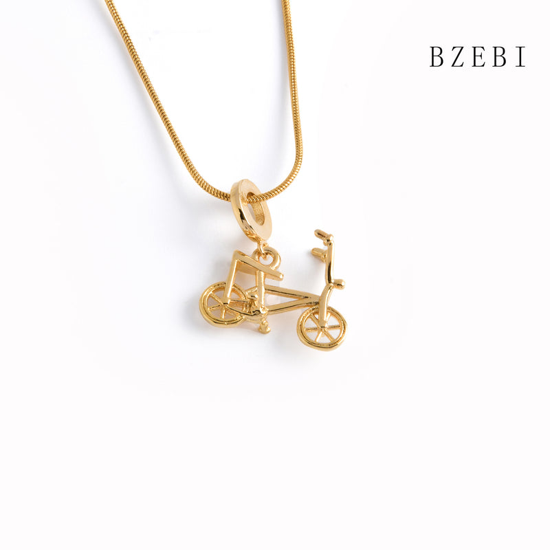 18k Gold Plated Cubic Zirconia Mini bike Necklace for Women with Box