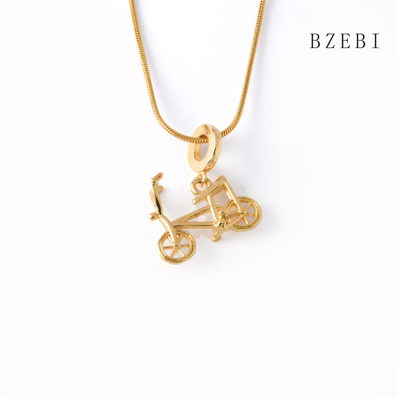 18k Gold Plated Cubic Zirconia Mini bike Necklace for Women with Box