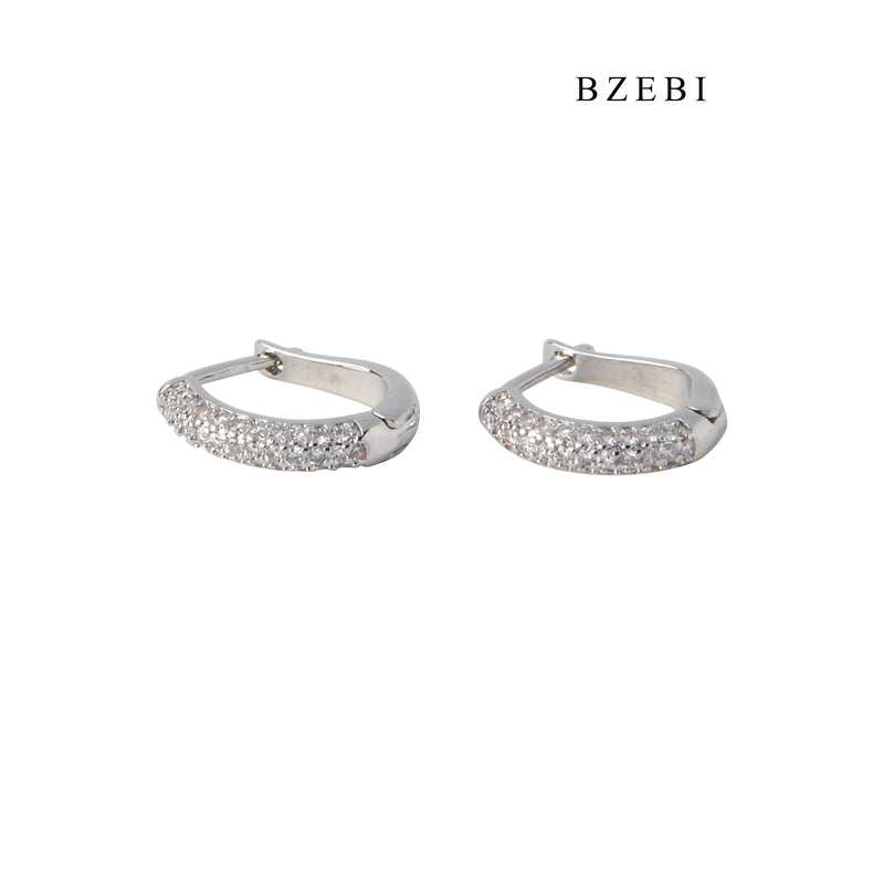 BZEBI S925 silver three-row Diamond Zircon earrings with hip-hop fashion earrings for men and women