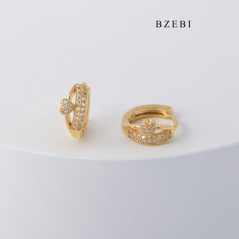 BZEBI Fashion hot selling stainless steel gold-plated heart-shaped Cubic Zircon women's round earrings earrings