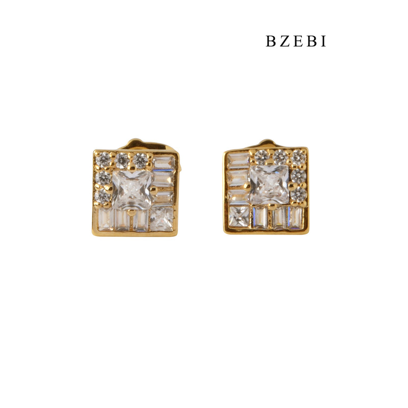 BZEBI Exquisite 18K stainless steel gold-plated Square Earrings inlaid with cubic zirconia jewelry earrings for women