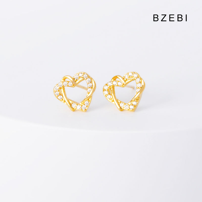 BZEBI14k Love Heart Buckle Twin Earrings