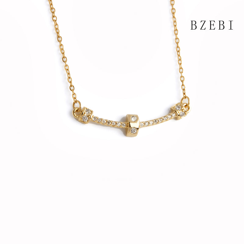 18k Gold Plated Cubic Zirconia arc Necklace for Women with Box