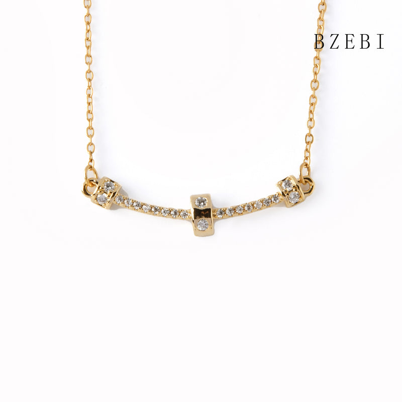 18k Gold Plated Cubic Zirconia arc Necklace for Women with Box