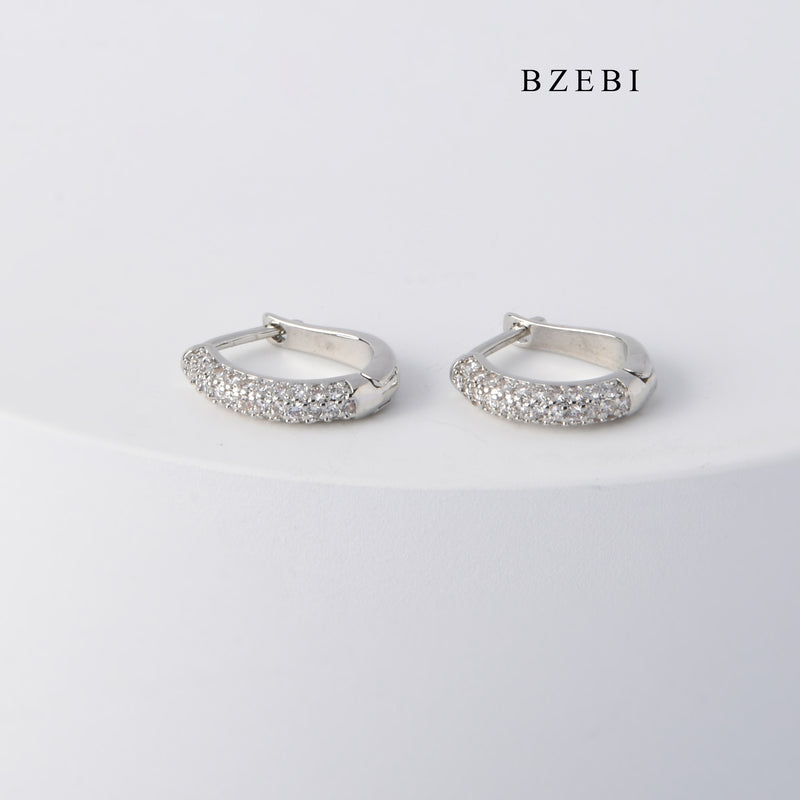 BZEBI S925 silver three-row Diamond Zircon earrings with hip-hop fashion earrings for men and women