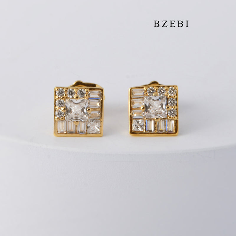 BZEBI Exquisite 18K stainless steel gold-plated Square Earrings inlaid with cubic zirconia jewelry earrings for women