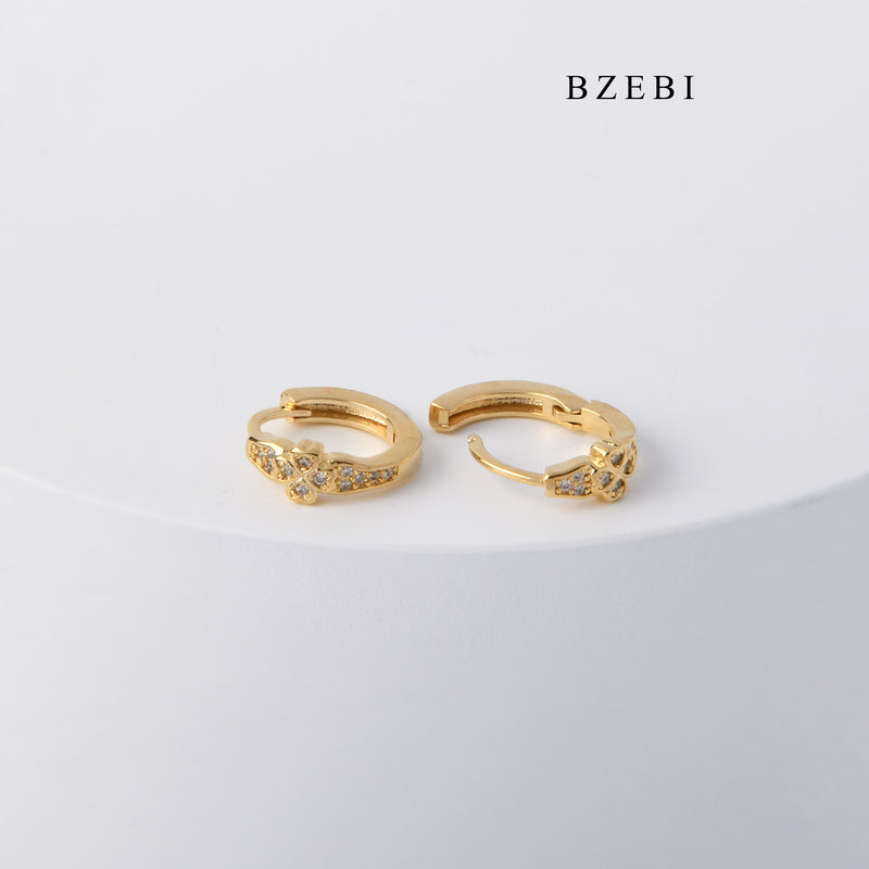 BZEBI Fashion design lucky clover ring diamond studded stainless steel earrings 18K gold plated earrings earrings