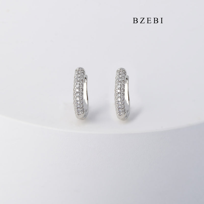 BZEBI S925 silver three-row Diamond Zircon earrings with hip-hop fashion earrings for men and women