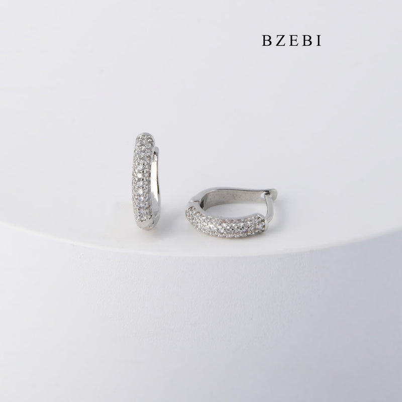 BZEBI S925 silver three-row Diamond Zircon earrings with hip-hop fashion earrings for men and women