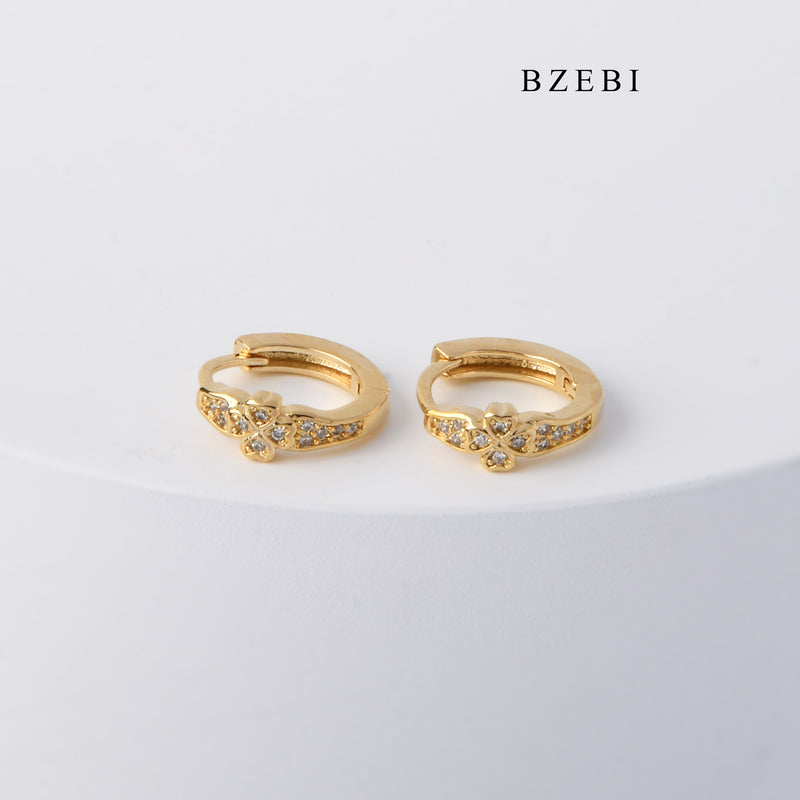 BZEBI Fashion design lucky clover ring diamond studded stainless steel earrings 18K gold plated earrings earrings