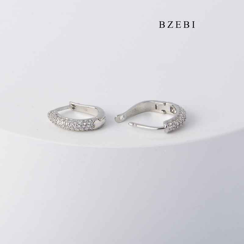 BZEBI S925 silver three-row Diamond Zircon earrings with hip-hop fashion earrings for men and women