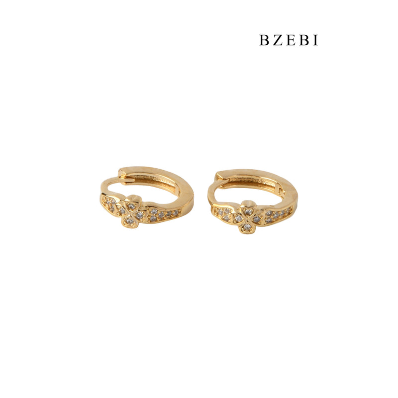 BZEBI Fashion design lucky clover ring diamond studded stainless steel earrings 18K gold plated earrings earrings