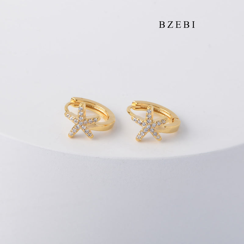 BZEBI New fashion 18K Stainless Steel Gold Plated starfish diamond ring personalized earrings earrings female