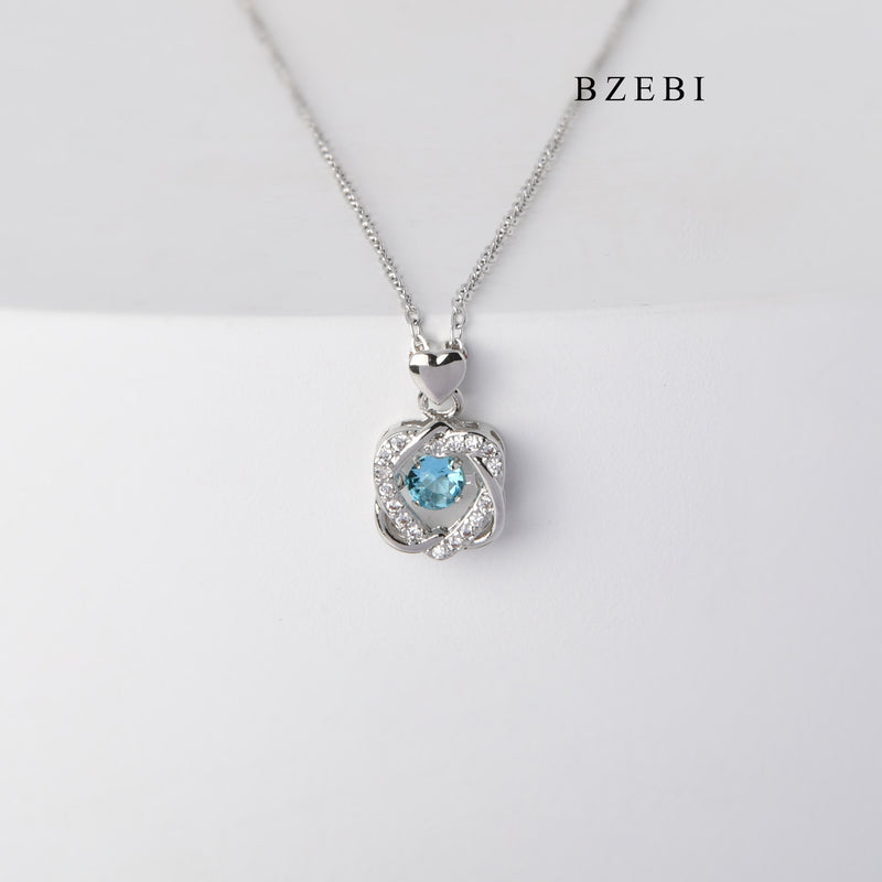 BZEBI New Design heart-to-heart cross-cut lucky blue crystal necklace senior birthday gift pendant necklace