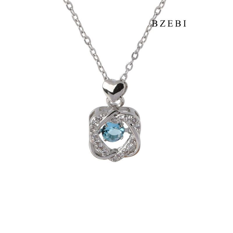 BZEBI New Design heart-to-heart cross-cut lucky blue crystal necklace senior birthday gift pendant necklace