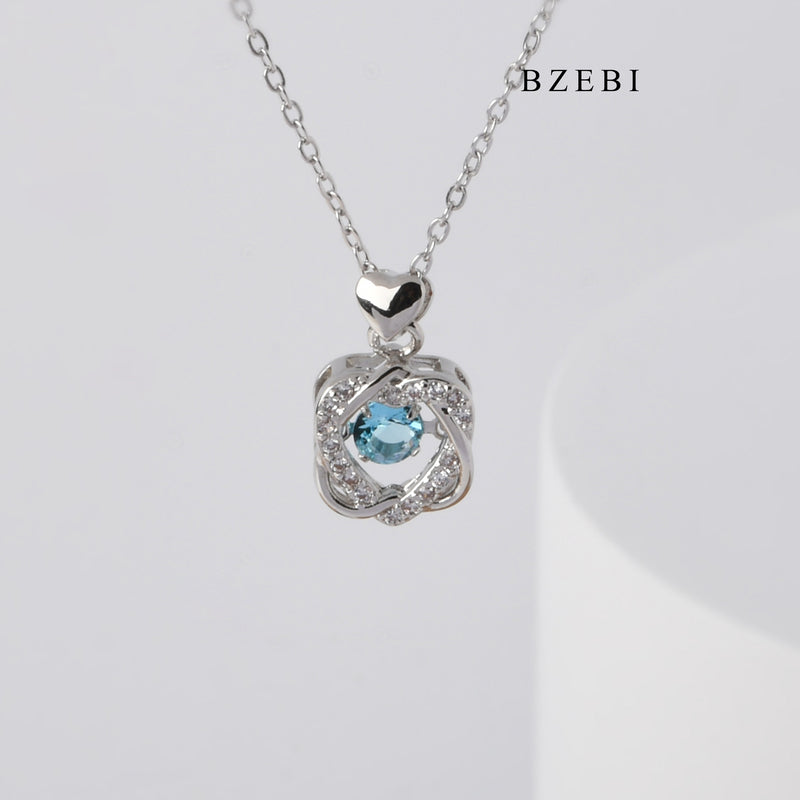 BZEBI New Design heart-to-heart cross-cut lucky blue crystal necklace senior birthday gift pendant necklace