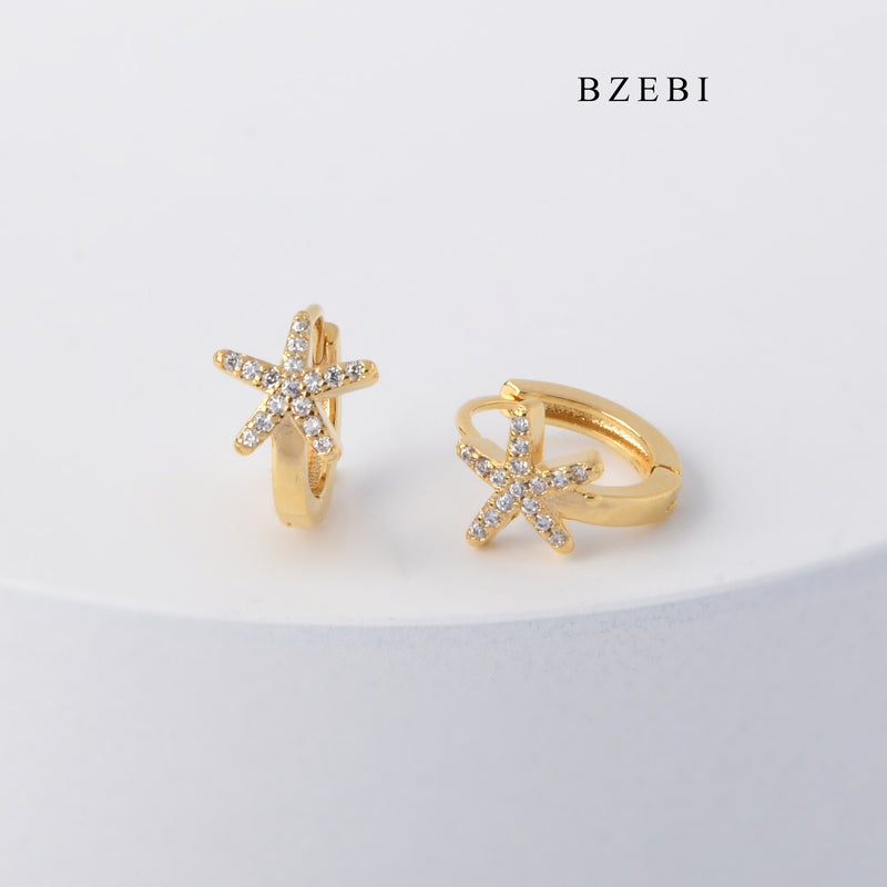 BZEBI New fashion 18K Stainless Steel Gold Plated starfish diamond ring personalized earrings earrings female