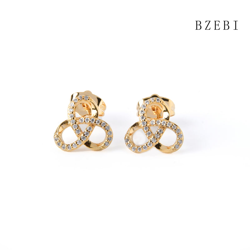 18k Gold Plated Cubic Zirconia around Stud Earrings for Women with Box