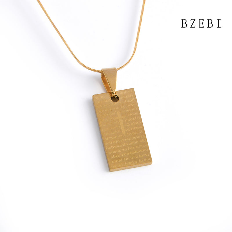 18k Gold Plated Cubic Zirconia Square lettering religion Necklace for Women with Box