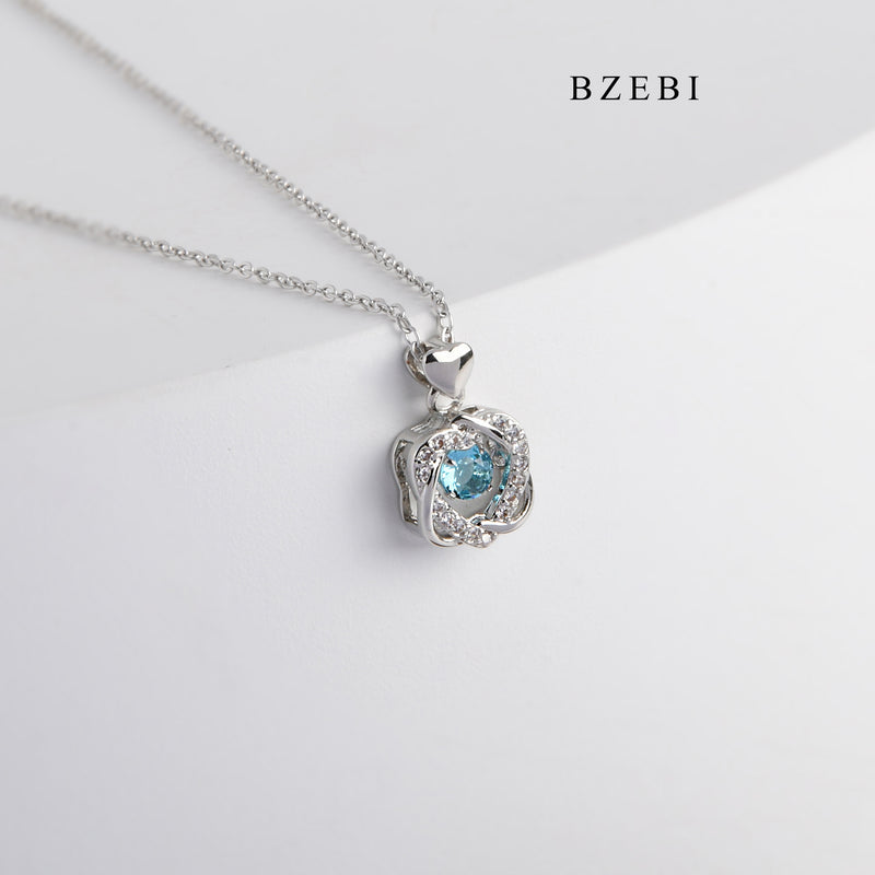 BZEBI New Design heart-to-heart cross-cut lucky blue crystal necklace senior birthday gift pendant necklace