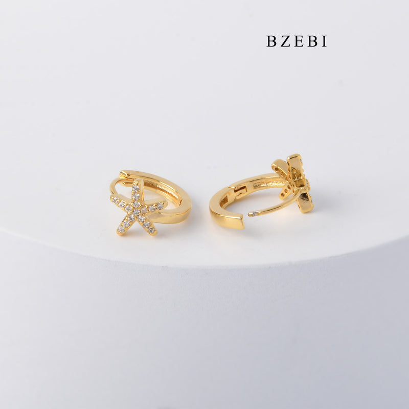 BZEBI New fashion 18K Stainless Steel Gold Plated starfish diamond ring personalized earrings earrings female