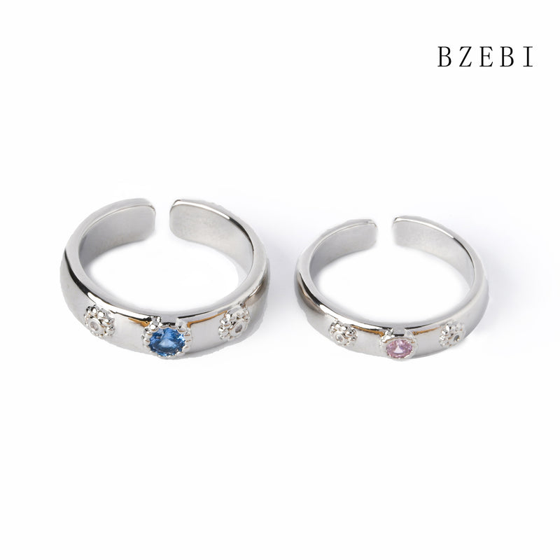 BZEBI Cubic Zirconia Blue pink and diamond couple  Rings for Women with Box