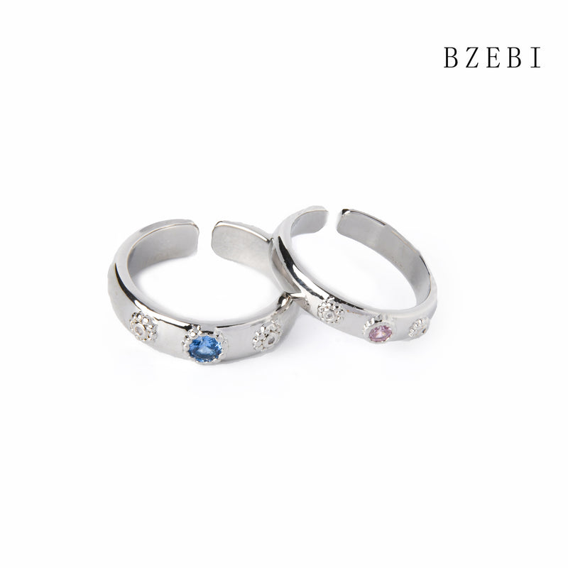 BZEBI Cubic Zirconia Blue pink and diamond couple  Rings for Women with Box