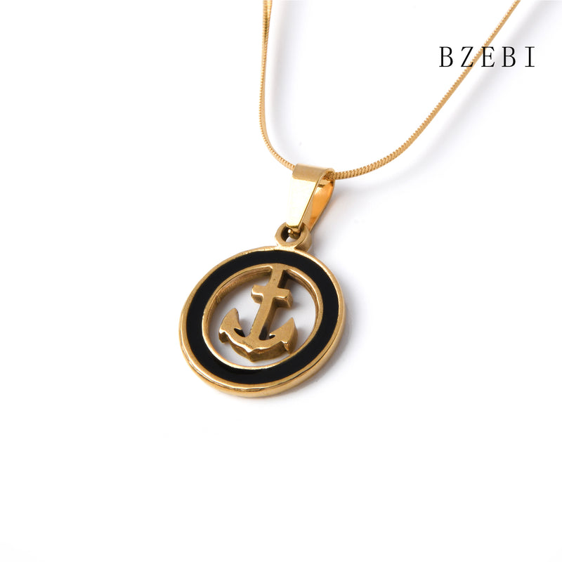 18k Gold Plated Cubic Zirconia Black and gold circular hollow pattern Necklace for Women with Box