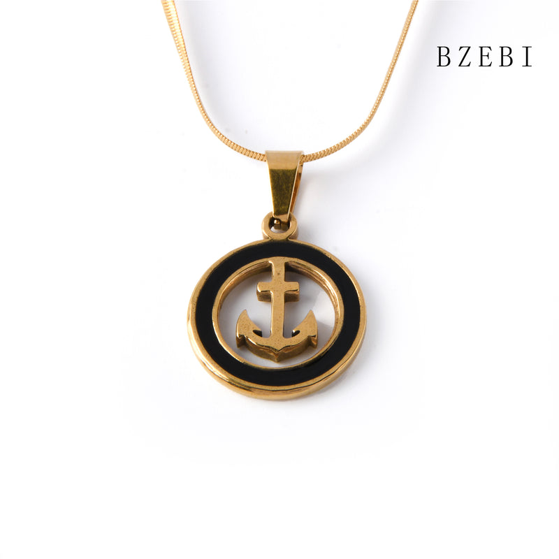 18k Gold Plated Cubic Zirconia Black and gold circular hollow pattern Necklace for Women with Box